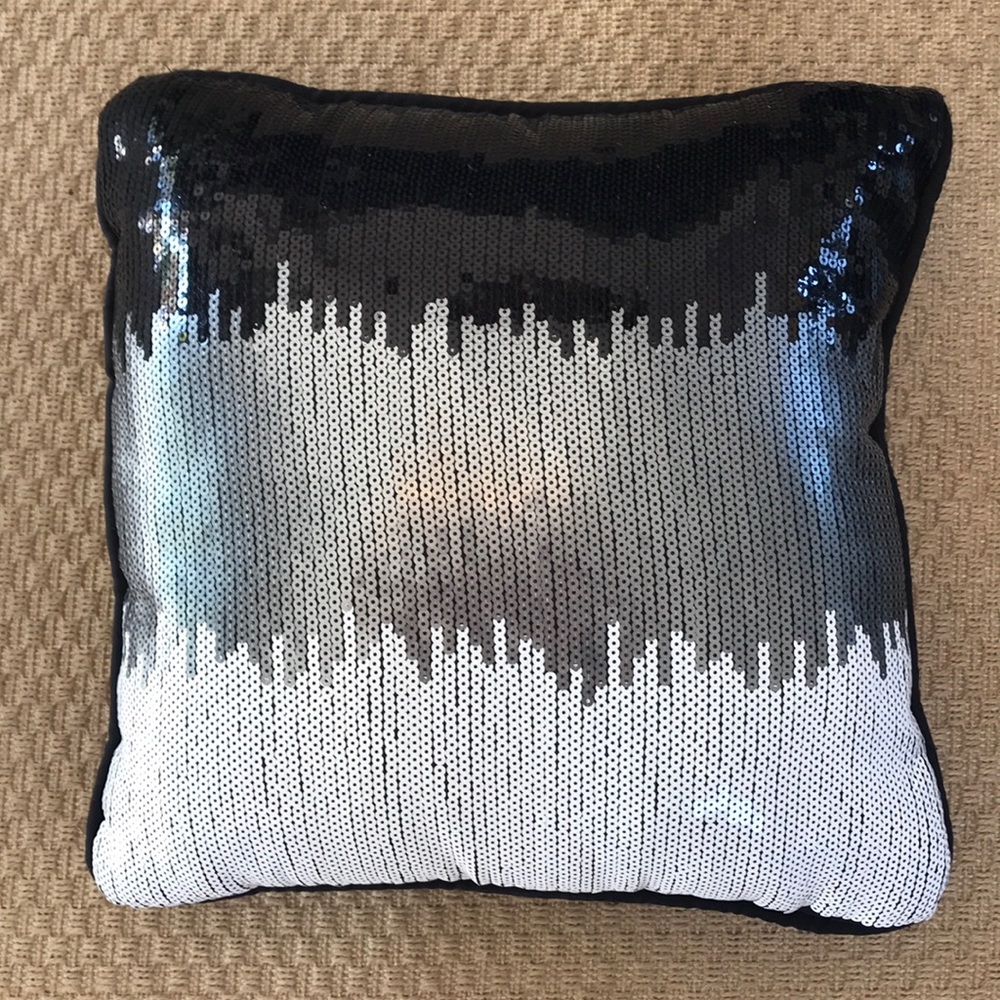 Pillow with white, silver, & black sequin